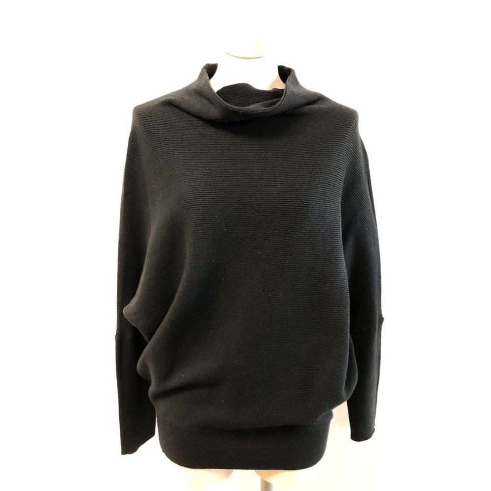 Bluivy Sweater Womens Small Medium Black Ribbed Dolman Mock Neck Pullover